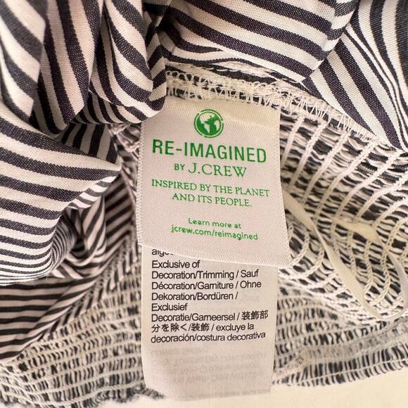 J.Crew Puff-Sleeve Organic Cotton Cropped Top Striped White Blue Beachy Womens L - Picture 10 of 12